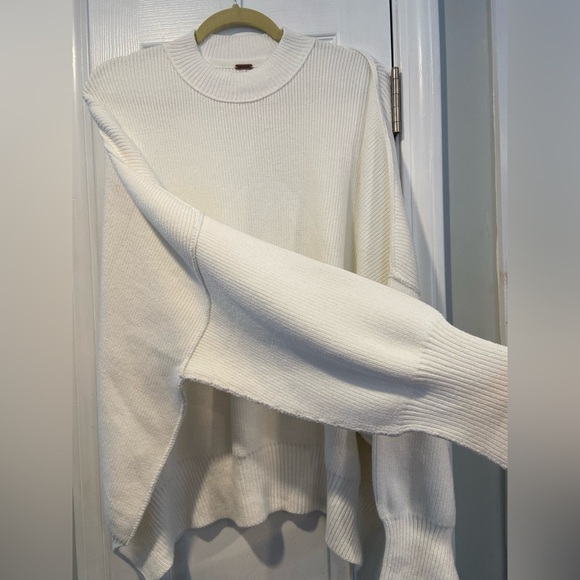 Free People Size S Easy Street Tunic Painted White Slouchy Oversized Ribbed Knit - Picture 7 of 12